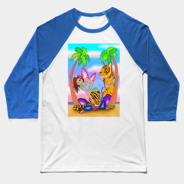 Crystal fairy and tiger friend Baseball T-Shirt by MelanieJeyakkumar